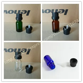 

10ml clear/brown/green/blue shiny Glass Bottle With plastic black anti-theft cap+clear insert. Oil vial, Essential Oil Container