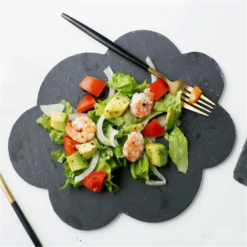 

Cloud Shape Natural Slate Dinner Plate Solid Stone Steak Dish Sushi Barbecue Pizza Fruit Cheese Flat Plate Food Tea Tray