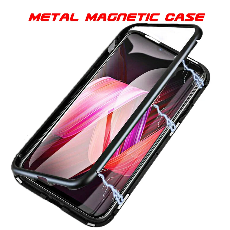 

Magnetic Metal Case For Huawei P30 P20 Mate 20 Pro Honor 10 Lite 8X Nova 3 3e 4e Y5 Y9 2019 Y6 Y7 Pro Tempered Glass Clear Cover