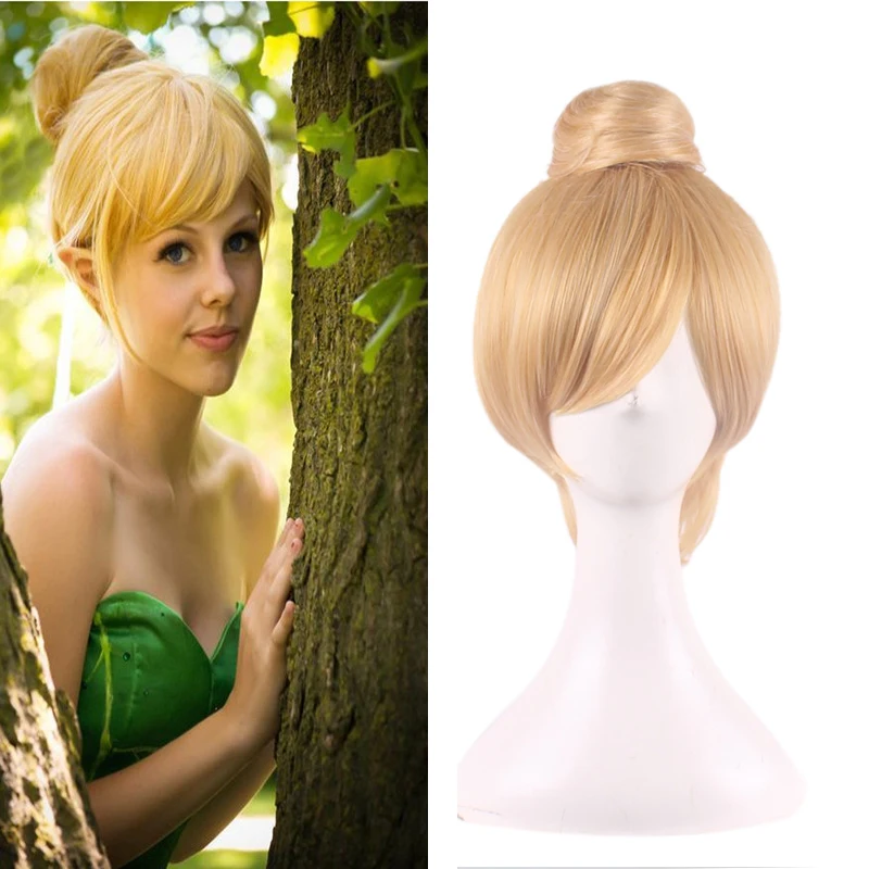 30 см короткий блонд косплей парик Феи Тинкер Белл Полный волос парики для женщин принцесса Тинкербелл взрослый размер синтетические волосы+ парик Кепка