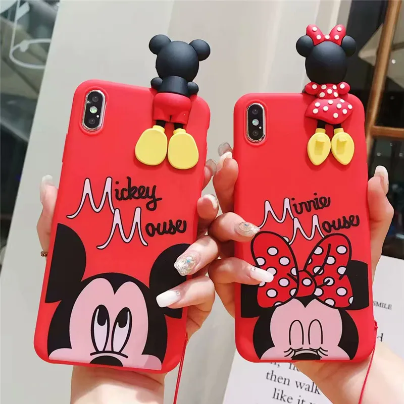 

Cute Cartoon minnie Lanyard Couple phone Case For Samsung S10 5G NOTE 10 Pro Back cover J5 Prime M30 A50 A6 Plus A8 2018 A9 S