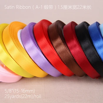 

15mm 40 colors choose 25yards polyester silk pretty solid single face multicolor satin ribbons invitation card gift hand A