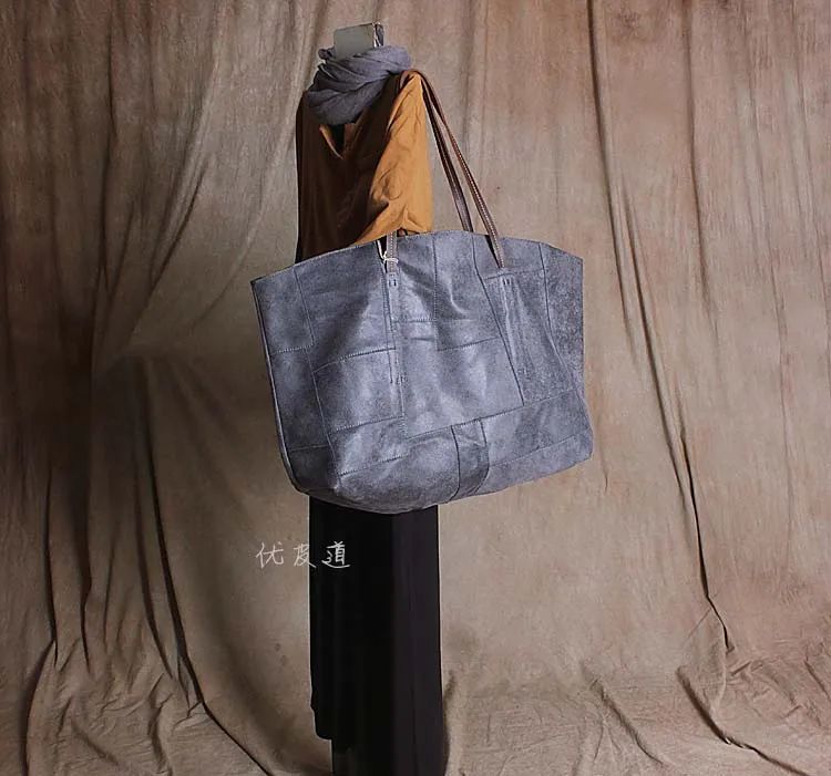 

free shipping Real leatherbag super big bag lady 2017 new splicingsoft cow leather large capacity female bag size 63*33*16cm