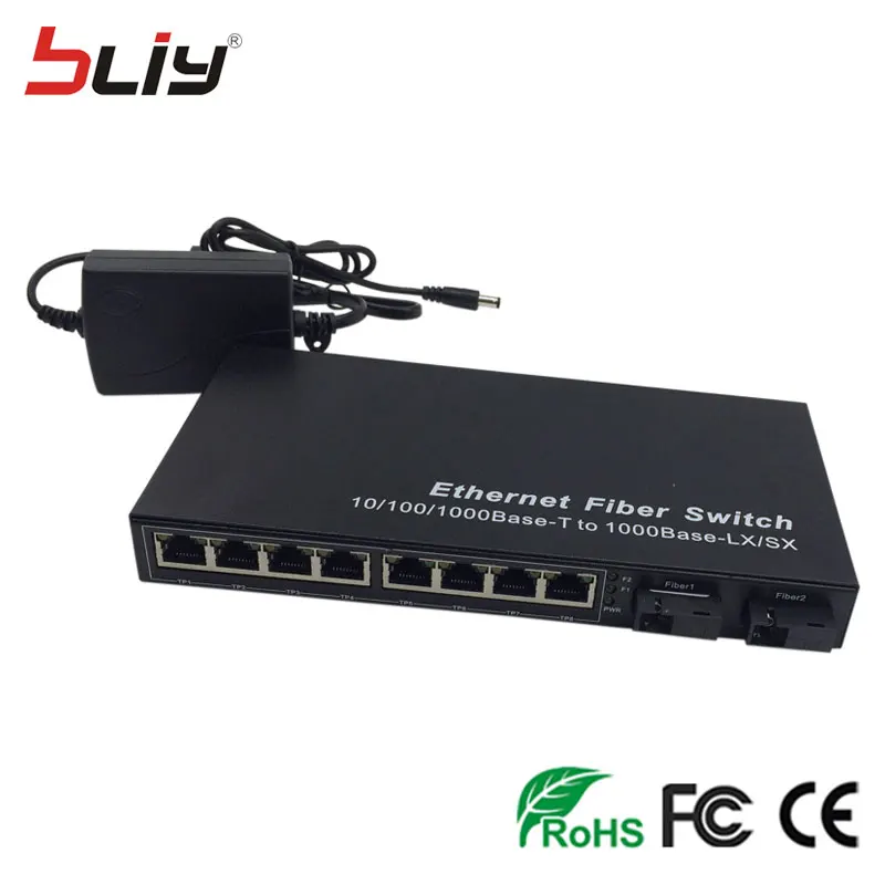 20 км 10/100/1000 м 1310/1550nm gigabit media converter 2G8E ethernet волоконно-оптический переключатель