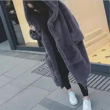 Женское пальто с капюшоном из искусственного меха зимнее