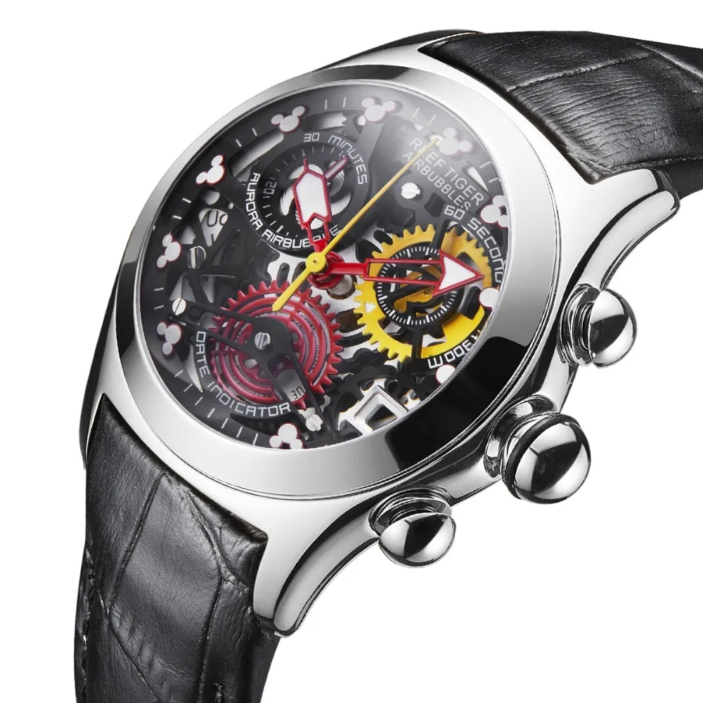 Reef Tiger Aurora Serier RGA7181 мужские многофункциональные спортивные водонепроницаемые Модные кварцевые наручные часы Swiss Ronda Move men t-silver