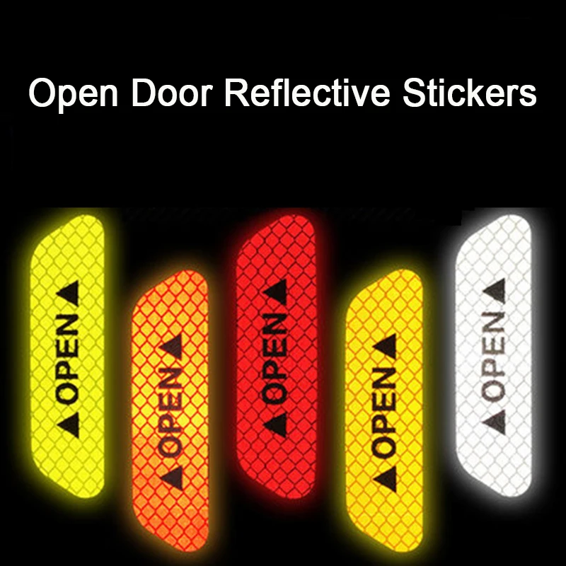

4pcs Auto Reflective Stickers Lattice Grade 3M Door Open Warning Strip Car Truck Motorcycle Bike Night Driving Safety Secure
