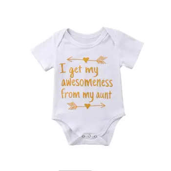 

New Summer Infant Baby Boys Girls Stylish Bodysuit Letter Print Aunt cotton Jumpsuit clothes Short Sleeve White Bodysuit 0-18 M