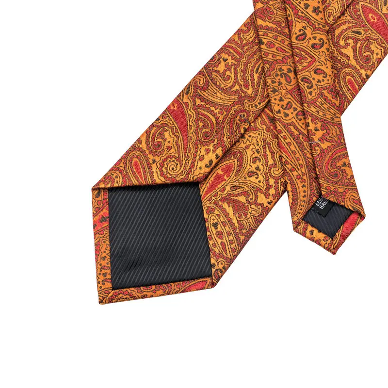 SN-976 Orange Black Red Floral Tie Hanky Cufflinks Sets