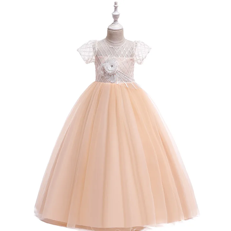 Длинное платье с цветочным узором для девочек; свадебное винтажное вечернее платье принцессы; праздничное платье; Детские платья; торжественное VestidosLP-226 для девочек - Цвет: champagne