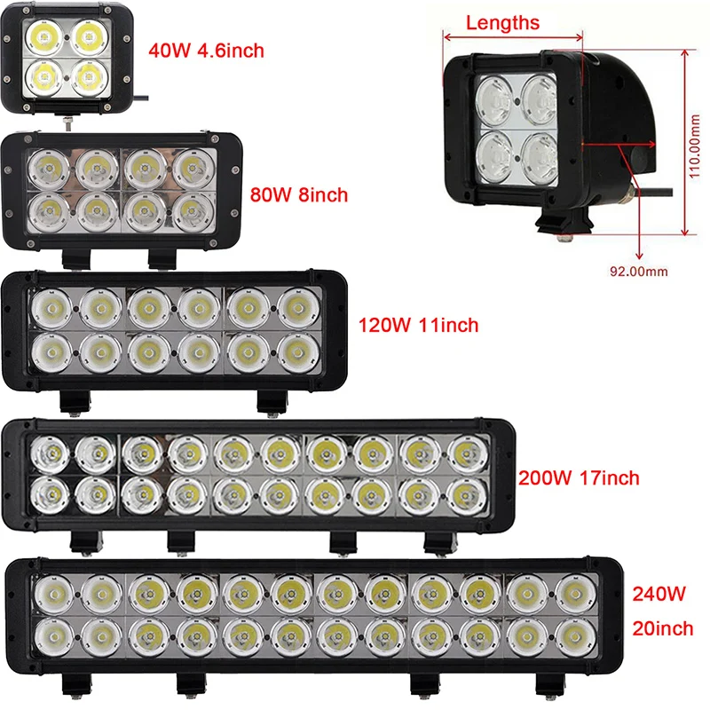 Spot Flood Combination Combo dual row led light bar led work light led driving light headlight fog light with cree 10w led chip 40w 80w 120w 200w 240w spotlight offroad off road truck car atv 12v 2