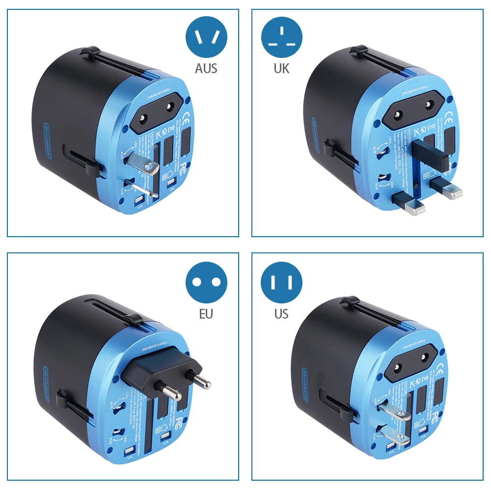 Универсальный адаптер питания NTON для путешествий, все в одном, Международный адаптер питания, розетка, зарядное устройство с 2 портами usb, работает в более 150 странах