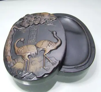 

Chinese old wa shi Stone Inkstone with Exquisite carving Longevity Crane
