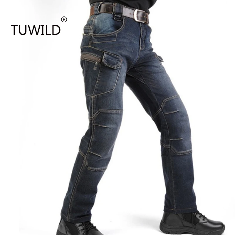 

Military style pants men outdoor work motorcycle cowboy biker jeans new special police elastic tactical clothing army tactical