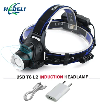 

IR Sensor led Headlamp Induction Head light CREE XML L2 Micro USB Rechargeable headlight Lantern Flashlight Head Torch 18650