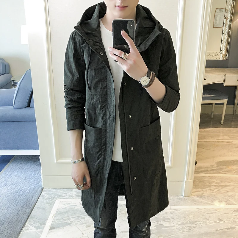 Тренч с капюшоном мужской модный длинный весенне осенний размер M 4XL|fashion men jacket|mens