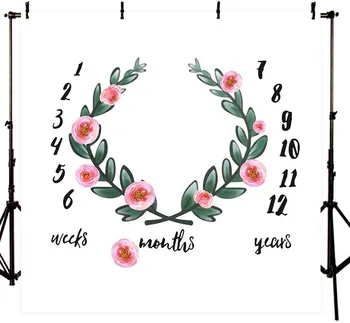 

custom made pink flower garland leaves calendar birthday photo backdrop High quality Computer print newborn baby background