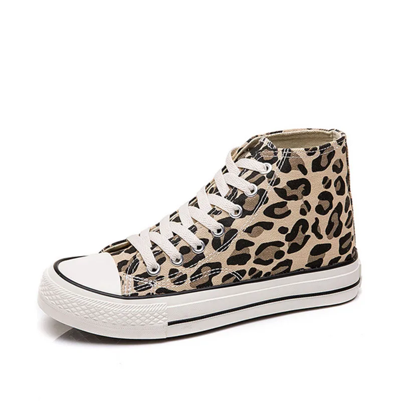 KHTAA/Женская обувь на плоской подошве; леопардовая удобная обувь на шнуровке; женские туфли из парусины вулканизованные; женские кроссовки; модная повседневная обувь на платформе; Новинка - Цвет: leopard high