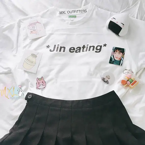 

OKOUFEN BTS KPOP korea style streetwear fashion unisex tshirt Jin eating T-Shirt crewneck cool funny tops tees letter print