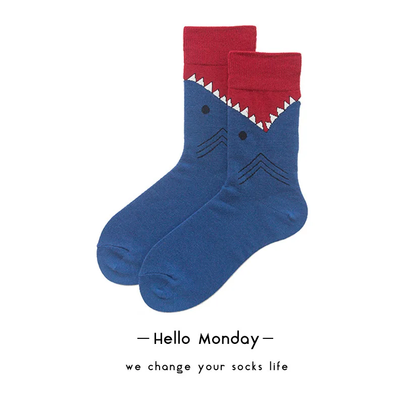 

new 2018 fashion couple socks men art novelty cartoon shark ankle skarpetki chaussette homme sokken calcetines tobilleros