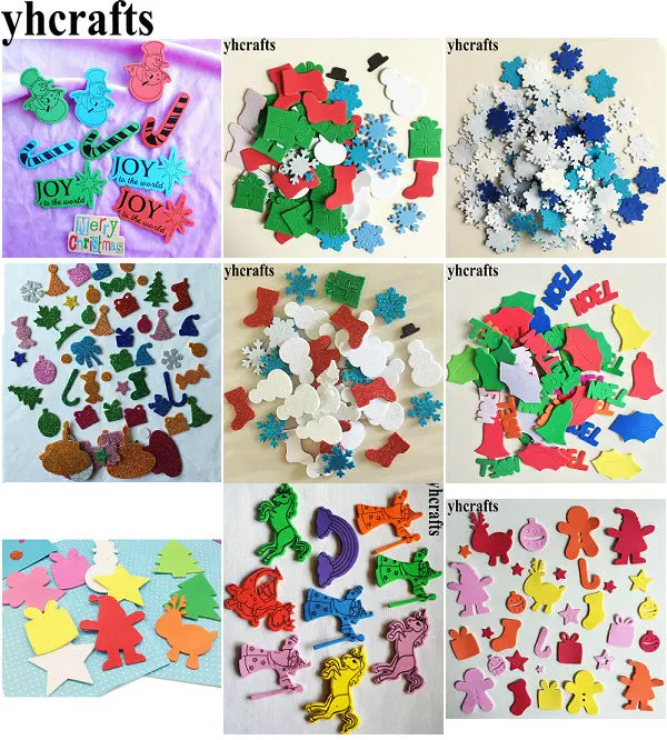 

1bag/LOT,Xmas foam stickers Snowflake Santa Gingerbread Snowman Joy Noel Foam shape Kids room ornament Santa decorative Handmade