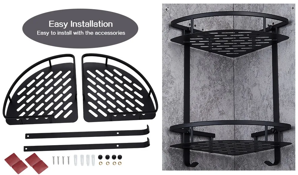 Черная двухслойная треугольная корзинка, настенная угловая вешалка, полки для ванной, аксессуары для ванной, органайзер для хранения