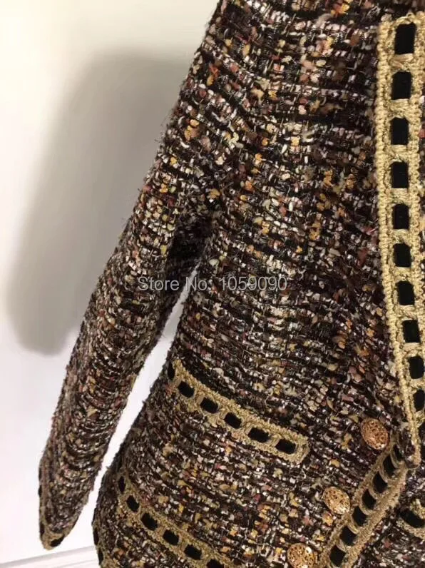 2018 Boutonnage Mode Simple Poches As Avec Courte Revers Tweed Veste Show Col Or En Femme À FBxPqwF
