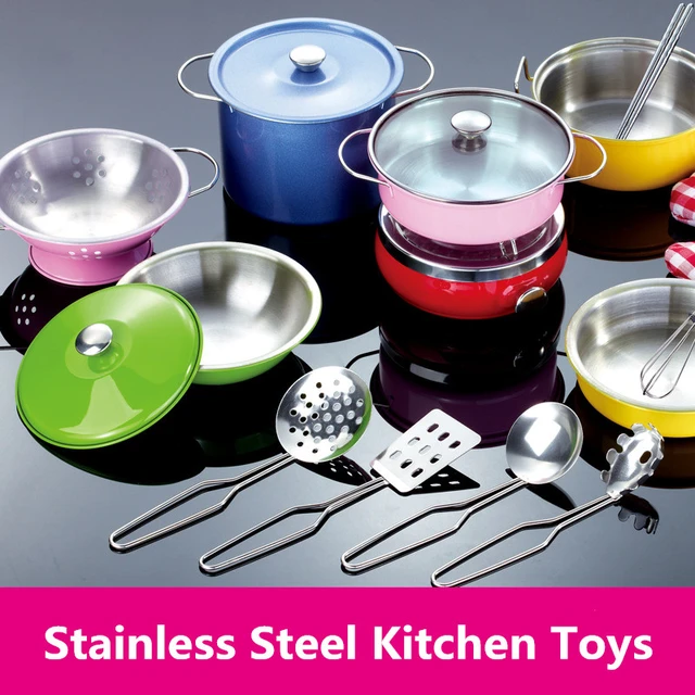 Stainless Steel Kitchen Cookware Pots Pans  Toy Pan Set Pots Kitchen  Cookware Kids - Kitchen Toys - Aliexpress