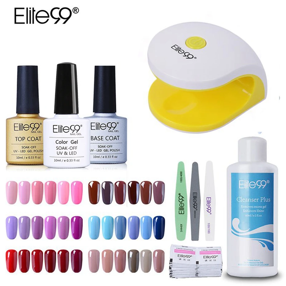 

Elite99 3pcs Colorful UV Nail Gel Polish Set & Kit Base Gel Top Coat Polish Kit Set Nails Tools And LED UV Lamp Manicure Kit