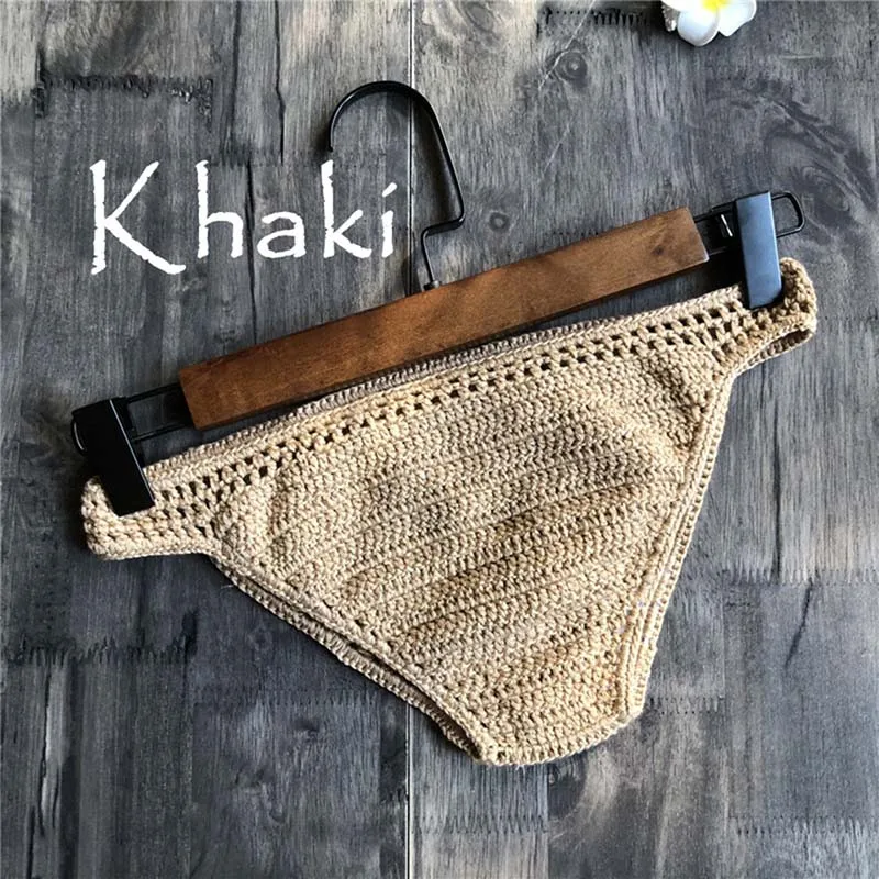 Женский сексуальный вязаный купальник бикини Boho Thong купальник ручной работы трикотажные шорты - Цвет: Хаки