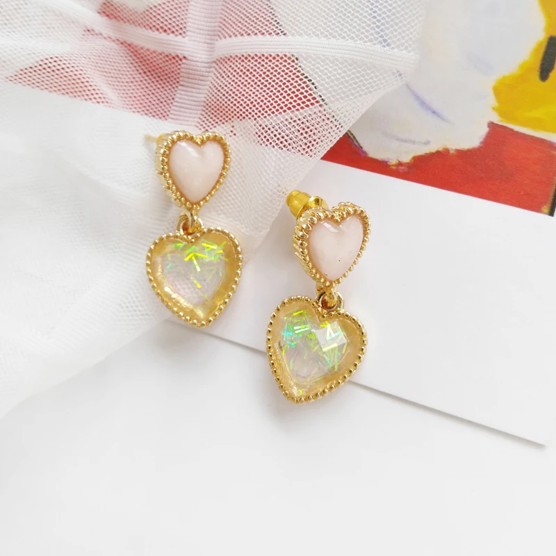 

Color earrings Fashion metal resin heart stud earrings female Classic Retro geometric statement stud earrings for women jewelry