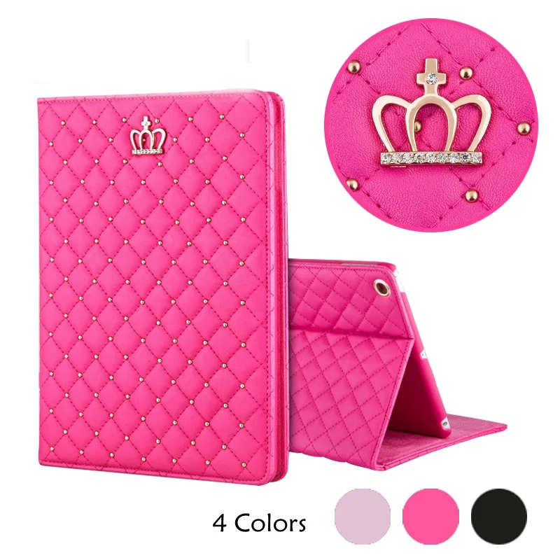 

Luxury Grid PU Leather Flip Case for ipad Air 2 Pro Crown Stand Holeder Protective Cover Coque for ipad Pro Air2 Bag Shell Capa