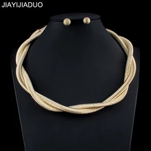 Jiayijiaduo Новая Мода Дубай Золотой Цвет Ожерелье Комплект сережек для женщин свадебный комплект ювелирных изделий подарок вечерние Прямая поставка