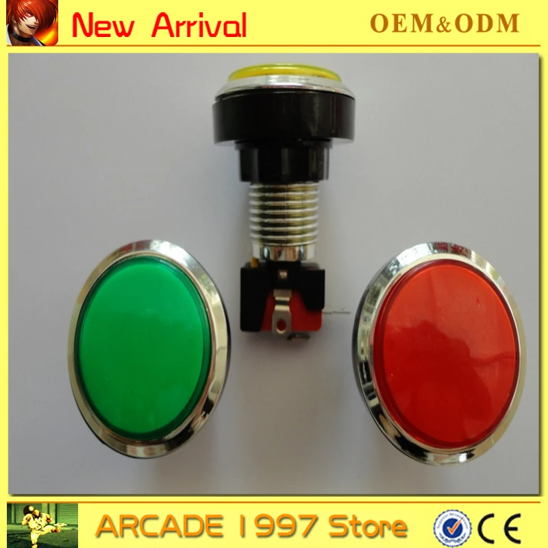 

1 pcs chrome plated 46 mm black circle Illuminated 12v push button diy arcade part with microswitches and led light