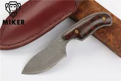 Ручной кованые Дамаск охотничий нож 58 HRC Дамаск Сталь Фиксированной Нож змея деревянная ручка с кожаной оболочке, Бесплатная доставка