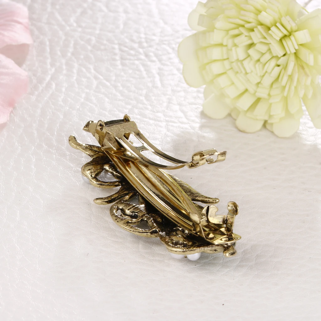 Retro Green Rhinestone Pearls Sprung Barrette Women Ladies Headwear Hairpin Hair Clip Accessories