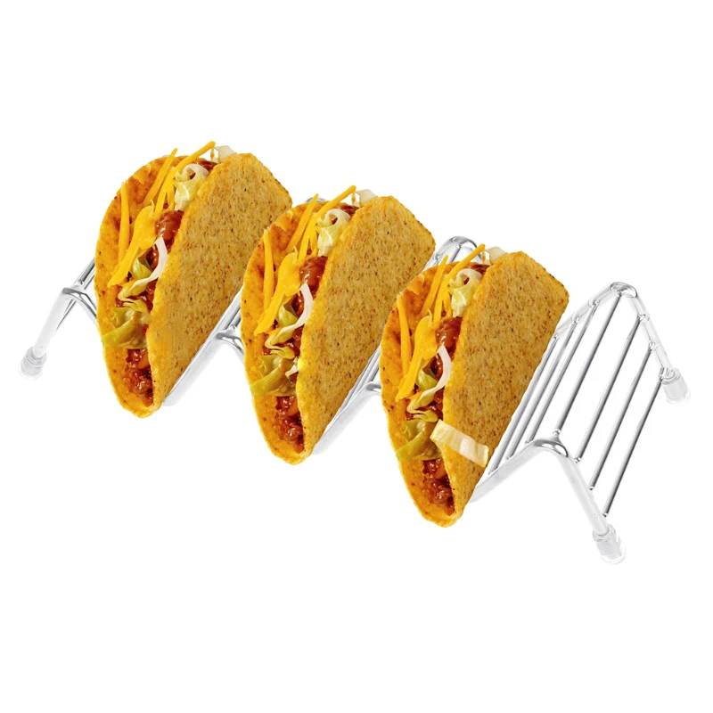 Держатель Taco изготовлен из натуральной пищевой#304 нержавеющей стали с держателем 3 или 4 Тако с противоскользящими силиконовыми наконечниками