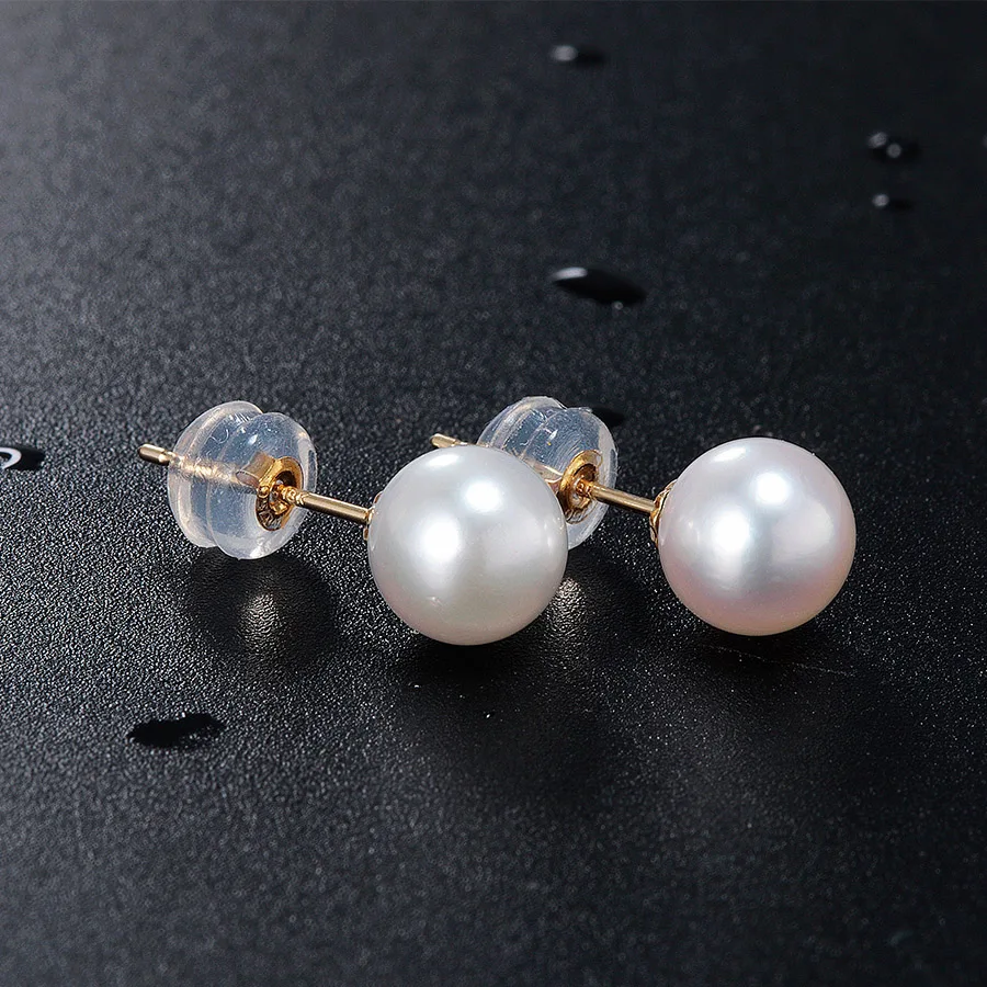 Veamor Pure 18k Gold Pearl Earring White Round Freshwater Veamor Pure 18k Gold Pearl Earring White Round Freshwater Studs Earrings 6 7mm High Quality Brand Jewelry For Women In From