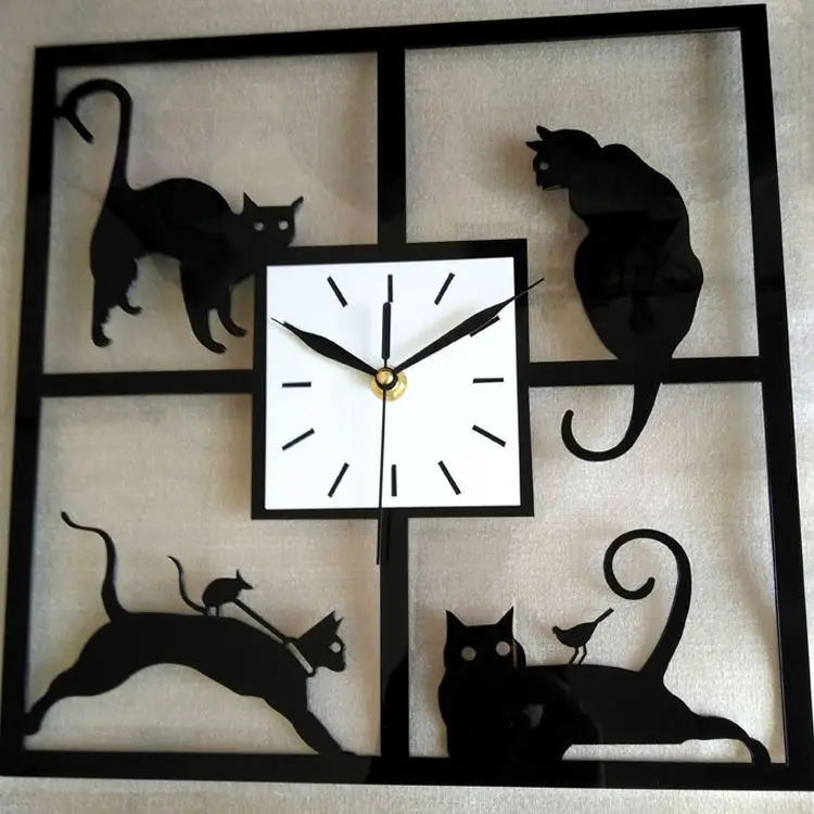 Funlife черная кошка 3D Творческий мультфильм декоративные настольные лампы простой современный креативные настенные часы зеркало кварцевые c