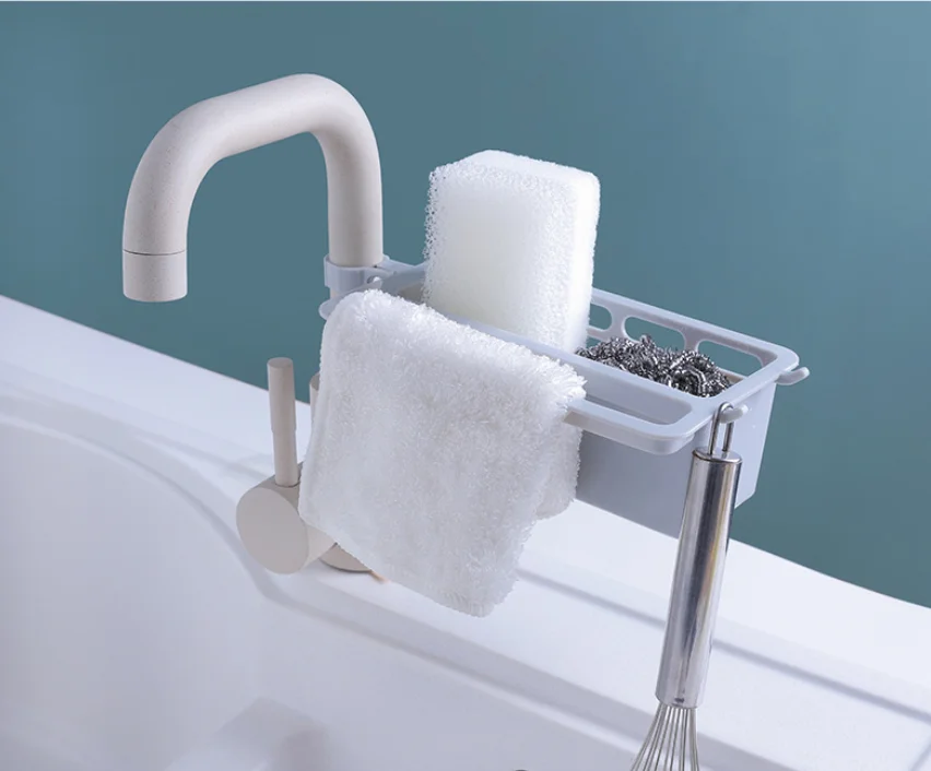 

1PC Bathroom Kitchen Faucet Clip Storage Rack Tap Hanging Holder Sponge Soap Drain Rack Dishcloth Organizer