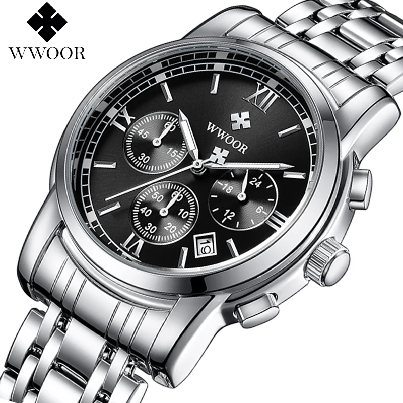 

WWOOR Top Brand Luxury Men Waterproof Ultra Thin Watches Men's Quartz Stainless Steel Sports Wrist Watch Male Analog Clock