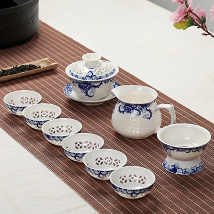 Blue-and-white Exquisite Ceramic Teapot Kettles Tea Cup Porcelain Chinese Kung Fu Tea Set Drinkware - Цвет: see chart