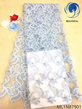 BEAUTIFICAL african lace fabrics embroidery nigerian tulle lace sequins mix beads for dress nigeran lace free shipping ML1N879 BEAUTIFICAL african lace fabrics embroidery nigerian tulle lace sequins mix beads for dress nigeran lace free shipping ML1N879
