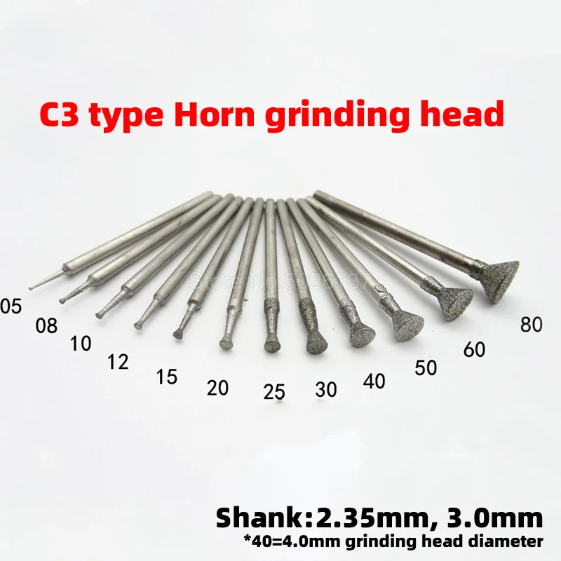 

1Pcs C3 Type Horn Nail Jade Carving Grinding Heads Diamond Bits Stylus Stone Engraving Needle Glass Polishing Sharpening Wheel