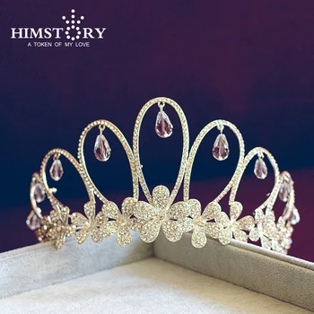

HIMSTORY Princess Flower Waterdrop Hair Crown ,Wedding Bridal Rhinestone Crystal Hair Crown ,Wedding Hair Accesory