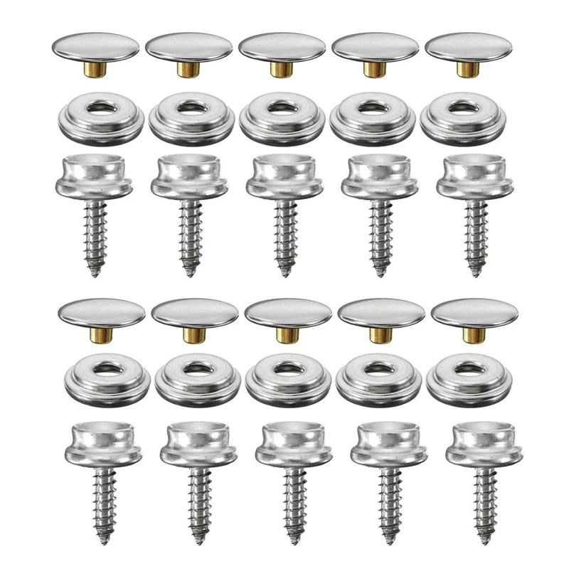 

25 Set Snap Fastener Screw Buttons Stainless Steel Push Button Cover Plane Tent Boat Camping Car Canopy Buttons Sockets