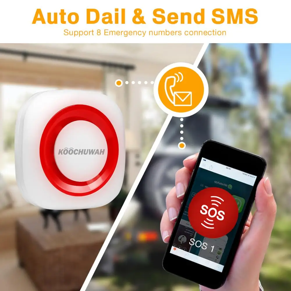 Koochuwah Panic Button System SMS Alarm 2G Network GSM Security Emergency Button Wireless Panic Alarm Button Call for Elderly
