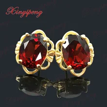 18 k желтое золото с натуральными гранатами серьги женские винно-Красные Простые и легкие ювелирные изделия