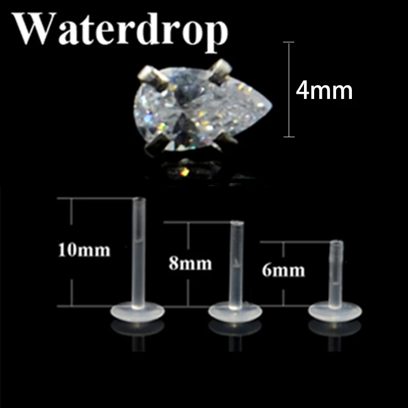 1 шт губы Лабрет зубец пирсинг установка циркон ушной хрящ гибкий биопластик Лабрет Монро губы ювелирные изделия кольцо для пирсинга 16 г - Окраска металла: Water Drop 4mm Gem