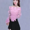 2018 Spring Summer Women Blouse Sweet Hollow Out Floral Lace Shirt Female Flare Sleeve Slash Neck Mesh Blouses Short Tops AB815 1